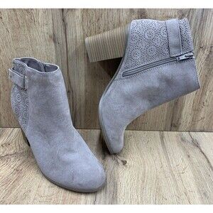 LC Lauren Conrad Rose Hip Ankle Boot Womens 10 M Taupe Stacked Heels Side Zipper